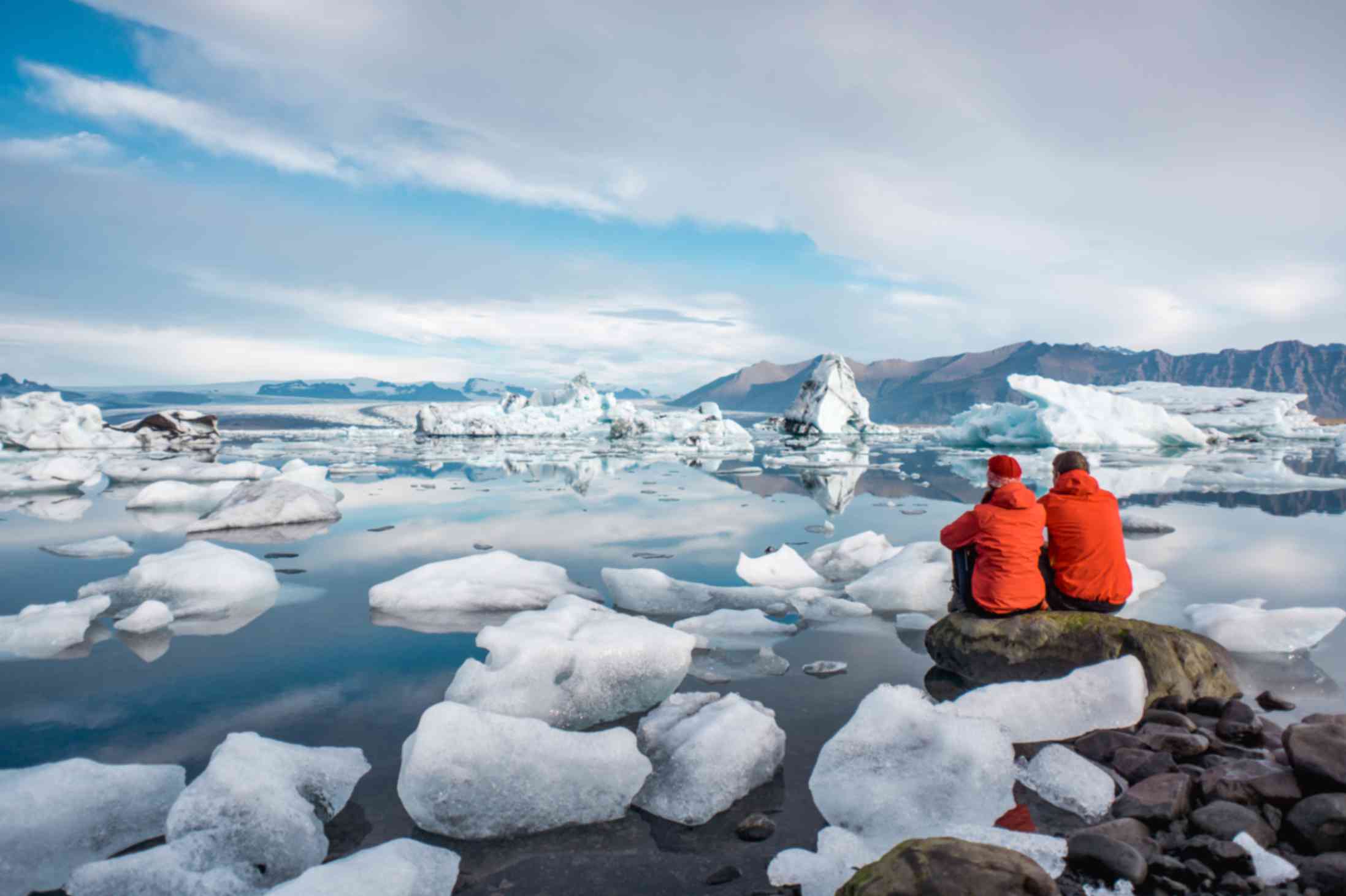 Jökulsárlón glacier lagoon with floating icebergs