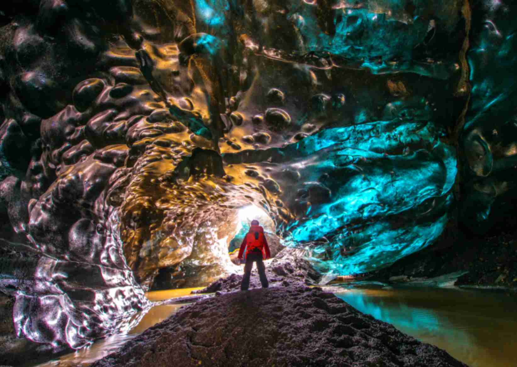 Blue ice cave inside Vatnajökull glacier in winter